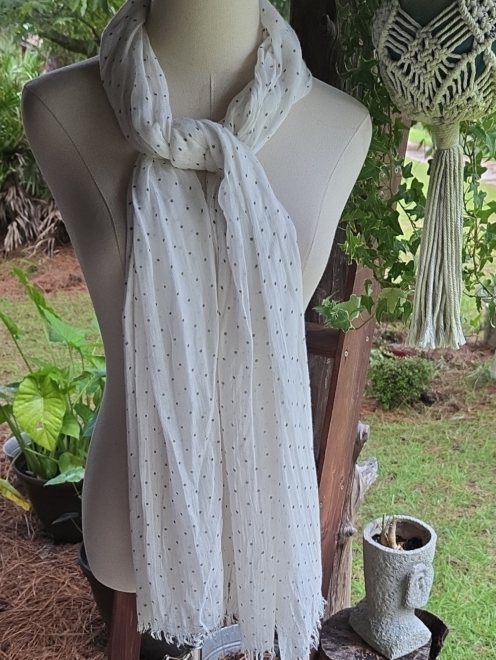 Target White Gauze Material Small Black Polka Dot Shoulder Wrap
